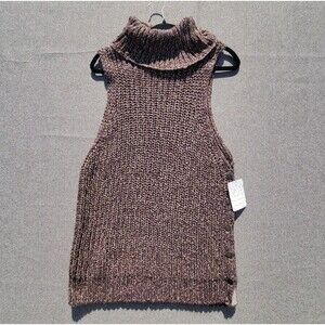 Free People XS Valentina Brown Chunky Knit Sleeveless Turtleneck Sweater 887